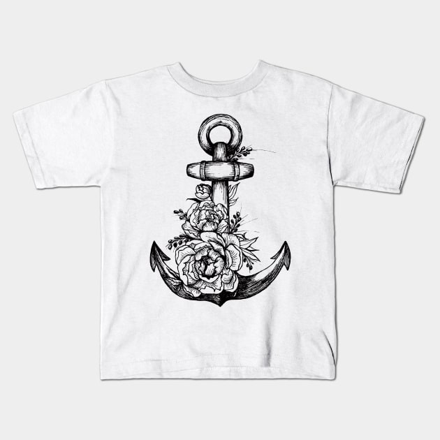 Floral Anchor Kids T-Shirt by Akbaly